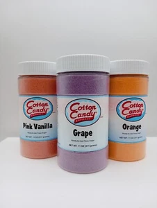 Cotton Candy Express Floss Sugar 3 Ct Variety Pink Vanilla Grape Orange 11 oz - Picture 1 of 4