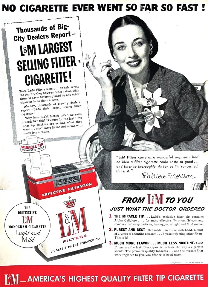 1954 L&M Genuino Vintage Impreso Anuncio Cigarrillos 10"x14" Lo que el Doctor Ordenó Foto 1 de 1