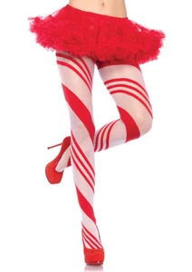 Spandex durchsichtige Süßigkeiten gestreifte Strumpfhose O/S ROT/WEISS - Bild 1 von 1