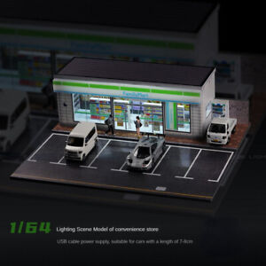 1/64 Diorama Car Garage Model LED Lighting City Store Parking Lot Scene Model