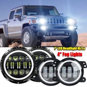Fit 2006 2007 2008 2099 2010 Hummer H3 7inch LED Headlights 4'' Halo Fog Lights - Picture 1 of 20