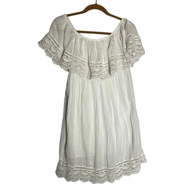 NWOT Pilyq White Off Shoulder Lace Ruffle Trim Mini Dress Coverup Size Med/Lrg - Image 1 of 4