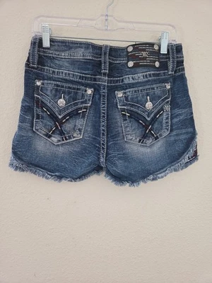 Pantalones Cortos Miss Me Talla 28 Demin Corte Patriótico América Envejecido Flecos Foto 1 de 4