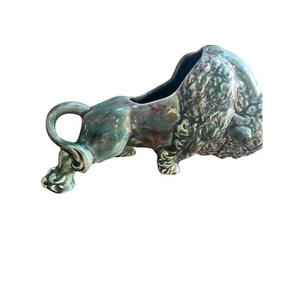 Vintage MCM Buffalo Bison Pottery Planter Figure 10" Gree/Blue - Picture 1 of 6