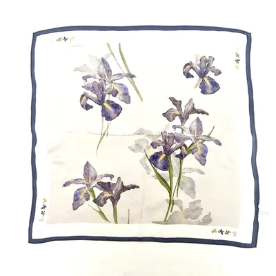 Preciosa bufanda de seda pura de colección flores de iris púrpura 20" cuadrado-hermoso borde Foto 1 de 4