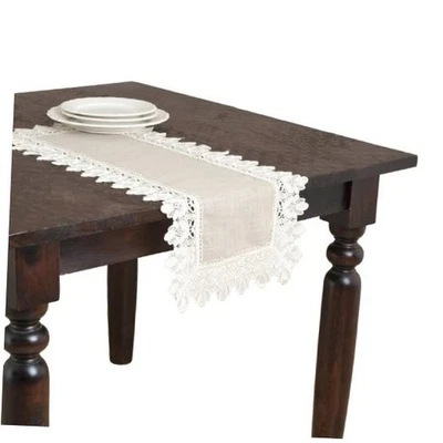  Taupe Lace Trimmed Table Runner - 16"x 36" Oblong 16" x 36" - Image 1 of 2