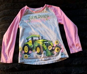 John Deere Country Size 5T Kids Girls Tractor And Flowers Pink And Gray - Picture 1 of 8