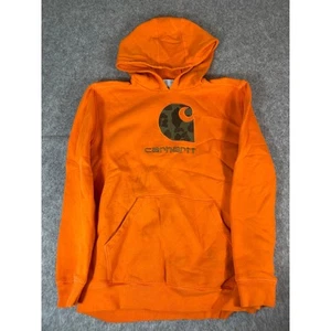 Vintage Y2K Carhartt Camo C Logo Sweatshirt Hoodie Boys Youth XL Pullover Orange - Picture 1 of 6