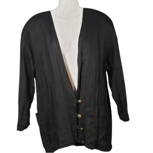Vintage Black Women's Linen Jacket Blazer Relaxed Boxy Size 44 EU Norma Legge - Picture 1 of 16