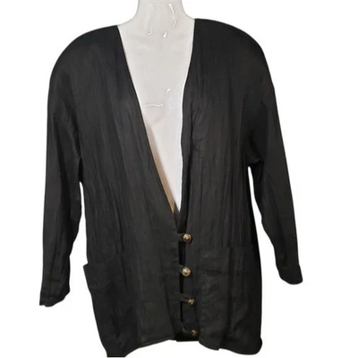 Vintage Black Women's Linen Jacket Blazer Relaxed Boxy Size 44 EU Norma Legge - Image 1 of 4