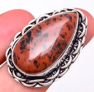 Anello gioiello placcato argento pietra preziosa ossidiana mogano naturale s.6,5 T2752 - Foto 1 di 4