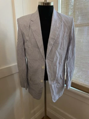 Vtg 70s 80s Seersucker Nautical Stripe Haband’s Blazer Sport Coat 40R Gold Coast - Изображение 1 из 4
