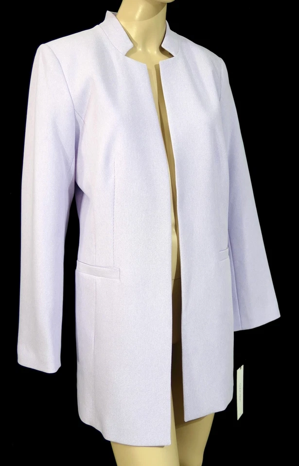 NUEVO CON ETIQUETAS Calvin Klein Pastel Lila Púrpura Acanalado Abierto Traje Más Largo Blazer Chaqueta 10 Foto 1 de 4