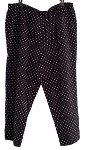 Women’s 100% Linen Pant XL Wide Leg Crop Navy Polkadots Nautical Beachy Preppy - Picture 1 of 14