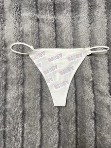 SISSY PRINT Solid Color String Thong Panties, Women’s panties, White - Picture 1 of 2