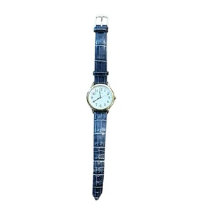 Vintage 90s Timex Y2K Blue Leather Croc Embossed Round Wrist Watch *DEAD BATTERY - Picture 1 of 8