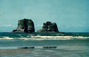 Postcard Twin Rocks Oregon Coast Highway 101 Offshore Ocean - Picture 1 of 2