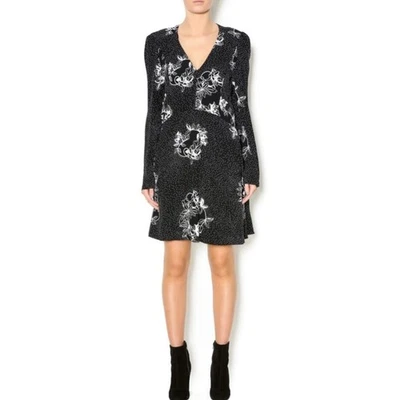 SEE by CHLOE Vneck long sleeve mini dress black w/white floral Print Sz 36 Small - Image 1 of 4