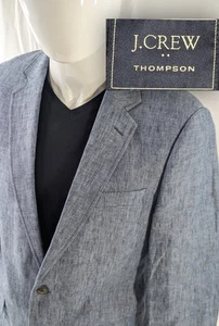Herren J Crew Blazer Mantel Sport Jacke Leinen 2 Knöpfe blau grau Crosshatch 38R 40" - Bild 1 von 12