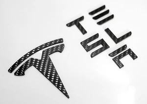 Gloss Carbon Fiber Emblem Logo for TESLA Model 3 Y Hood +Trunk Letters - Picture 1 of 12