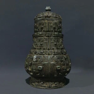 China Antique Shang Dynasty Taotie pattern bronze tank pot jar - Picture 1 of 9