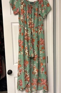 Scarlett Womens Maxi Romper Green Floral Dusty Pink Floral Cottagecore Sz. M - Picture 1 of 10