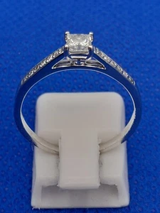 Platinum 950 Diamond 0.36 Carat Ring Princess Solitaire + Accents Size Q 3.2g - Picture 1 of 18