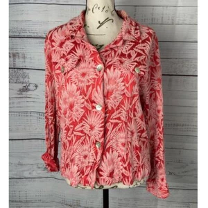Chicos 2 Shirt Womens L Button Front Collar Pocket Floral Textured Silk Blend - Bild 1 von 10