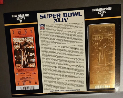 SUPER BOWL 44 NEW ORLEANS SAINTS COLTS Willabee & Ward 22KT GOLD TICKET SB XLIV Cover