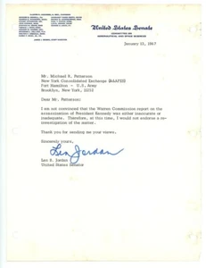 U.S. SENATOR LEN JORDAN signiert 1967 TLS Brief WARREN COMMISSION JFK - Bild 1 von 1