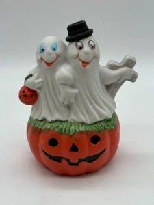 Ceramic Ghosts on a Pumpkin Halloween Candle Holder - Picture 1 of 8