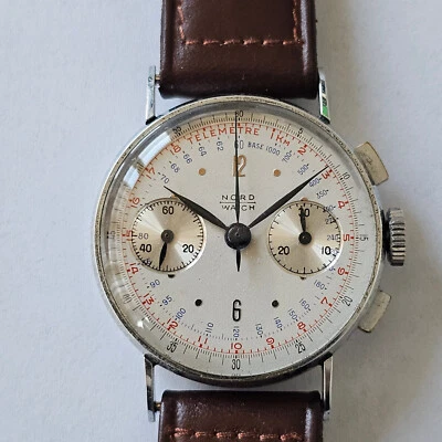 NORD WATCH-CRONO-MANUALE-ARGENTO 0,800-FEBA-ANSE FISSE-BICOLORE-LANDERON 48-RARO - Immagine 1 di 4