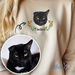 Sudadera bordada personalizada para mascotas con foto de mascota + nombre, retrato de gato personalizado Ho - Imagen 1 de 10
