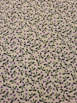 VTG Heart/Bow Sm Print Cotton Blend Sewing Fabric 45" W  1 Yd Cream-Purple-Green - Image 1 of 4