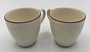 Wedgewood WINDSOR Set 2 Ivory/Cream/Red Ribbed 3" Coffee/Espresso Mugs England - Picture 1 of 11