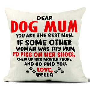 Personalised Best Dog Mum Mothers Day Cushion Cover Birthday Xmas Mum Pillow - Picture 1 of 1