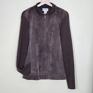 Pendleton Jacket Womens L Tall Brown Suede Leather Merino Wool Full Zip Pockets - Picture 1 of 15