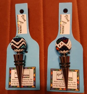 Set of two Viva Afrika beaded wine stoppers from South Africa - Picture 1 of 2