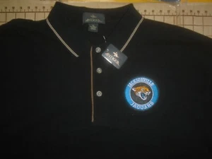 MENS XLARGE BLACK/TAN ACCENTS JAGUARS ADORNED ANTIGUA COTTON POLO SHIRT - NWT - Picture 1 of 3