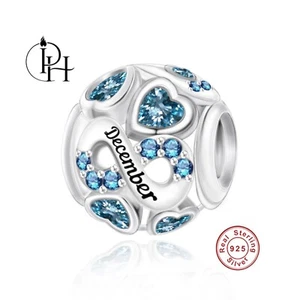 December Birthstone Charm 925 Sterling Silver Blue Hearts Infinity Dangle Gift - Picture 1 of 9