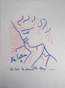 Jean COCTEAU : Jeune fille bleue - Lithographie signée - Imagen 1 de 5