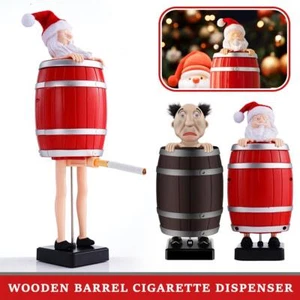 Funny Cigarette Case SantaClaus Wooden Barrel CigaretteDispenser Retro PranU K*w - Foto 1 di 16