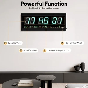 Orologio da parete radio digitale moderno con indicatore di temperatura, display datario - Foto 1 di 16