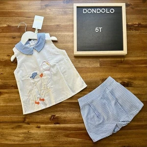 NWT Dondolo Mr. Drake Puddle Duck Shorts Set White Embroidered Blue Gingham 5 - Picture 1 of 9