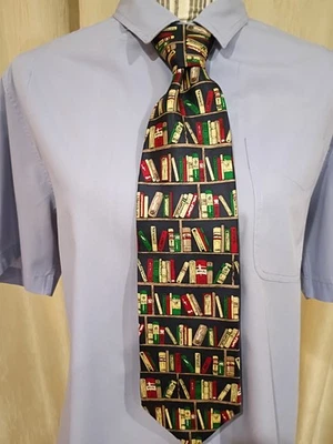 Moda Prendas para el cuello/FN Motivo de estantería 100% seda Corbata Fondo azul Multi 58"L Foto 1 de 4