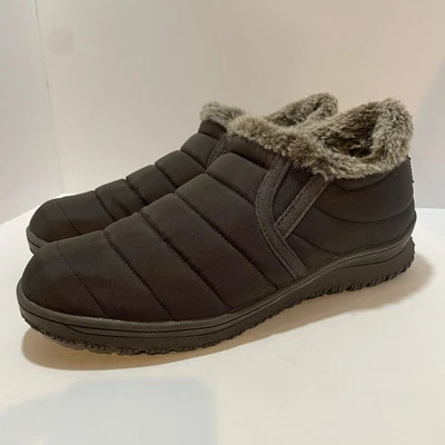 Minnetonka Tulsa Check Faux Fur Slip On Brown Quilted Nylon 69002 Womens Size 9 - Image 1 of 4