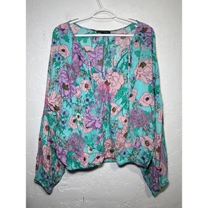 Boston Properfloral flowy blouse womens medium boho prairie peasant bohemian - Picture 1 of 9