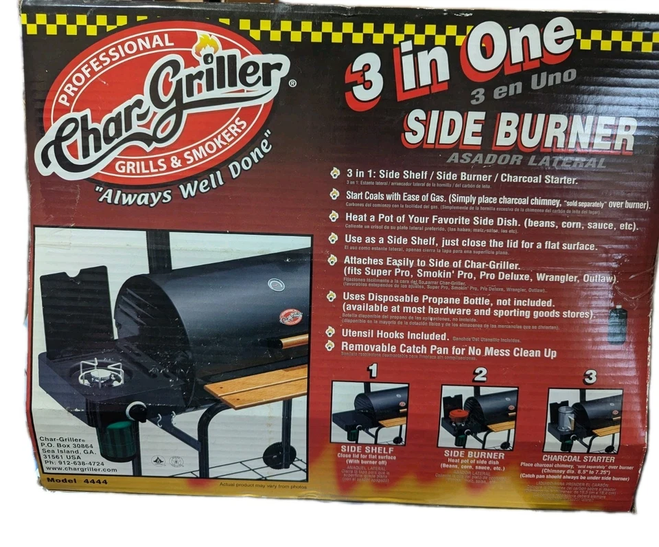 Parrilla Char 3 en un quemador lateral/estante lateral/quemador lateral/arrancador de carbón  Foto 1 de 1