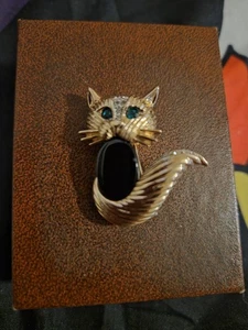 Broche prendedor vintage Panetta ojo verde estrás gato tono dorado - Imagen 1 de 5