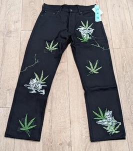 $2840 Mens OFF-WHITE Leaf Embroidered Logo Skate Fit Jeans Black 34 - Picture 1 of 12